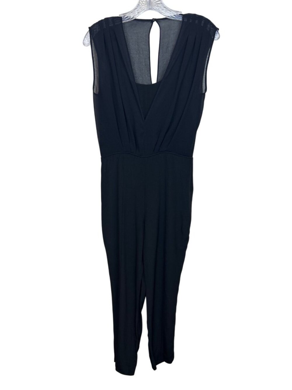 Reiss Black Sheer V-Neck Sleeveless Jumpsuit Keyhole Back Women's Size 4